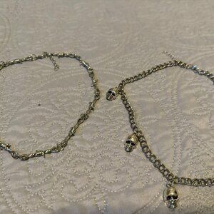 Set of 2 Skull Barbwire Silver Tone Necklaces